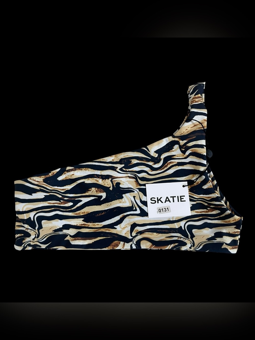SKATIE Ellis One Shoulder Bikini Top Marble Zebra Print NWT S $72 Retail